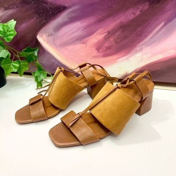 Vince Dunaway Ankle Tie Block Heel Hazelnut Brown Leather Sandal Size 7.5 - Picture 6 of 14